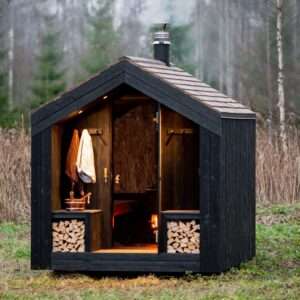 Gartensauna Barn Nordic Ansicht von vorne rechts