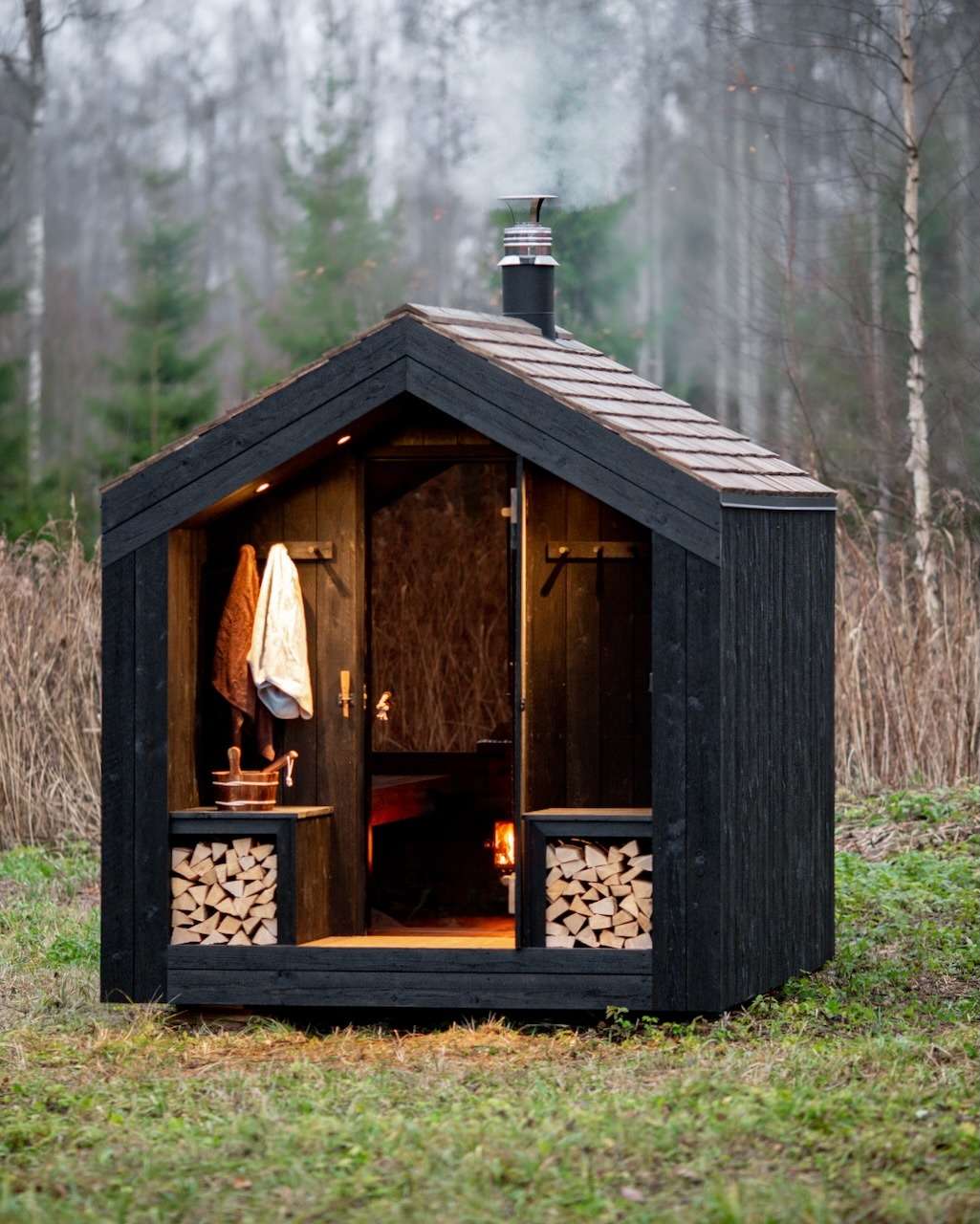 Gartensauna Barn Nordic Ansicht von vorne rechts