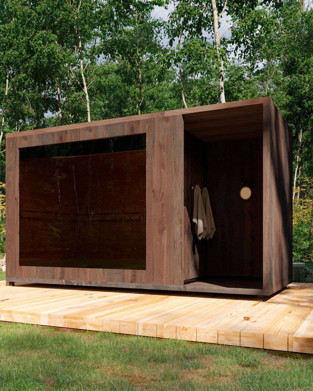Gartensauna Therma M mit Terrasse S rechts