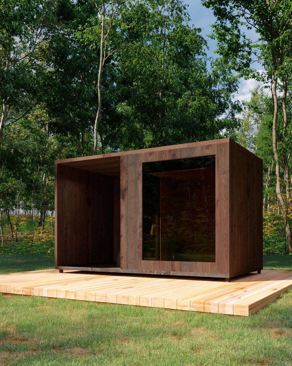 Gartensauna Therma S mit Terrasse M links
