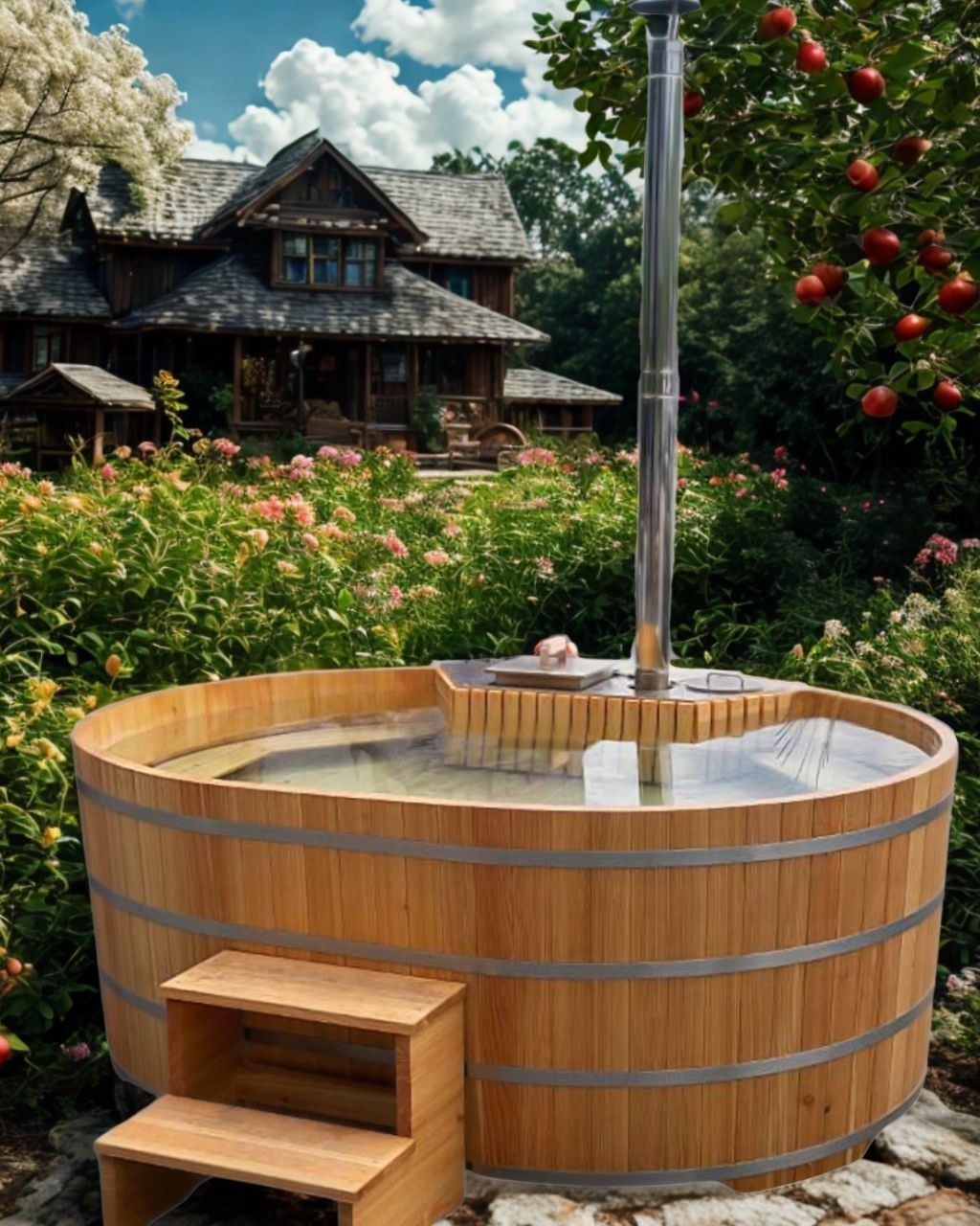 Badezuber 2 x 2 5 mit Edelstahl Holzofen aus Österreich