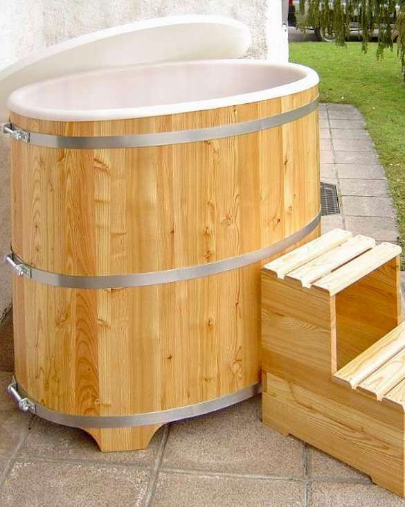 Sauna Tauchbecken Eisbaden Tonne Lärche mit Kunststoffeinsatz & Deckel