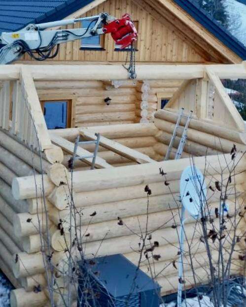 Blockhaus Rundstamm Sauna Abbinden Montage Firstpfette