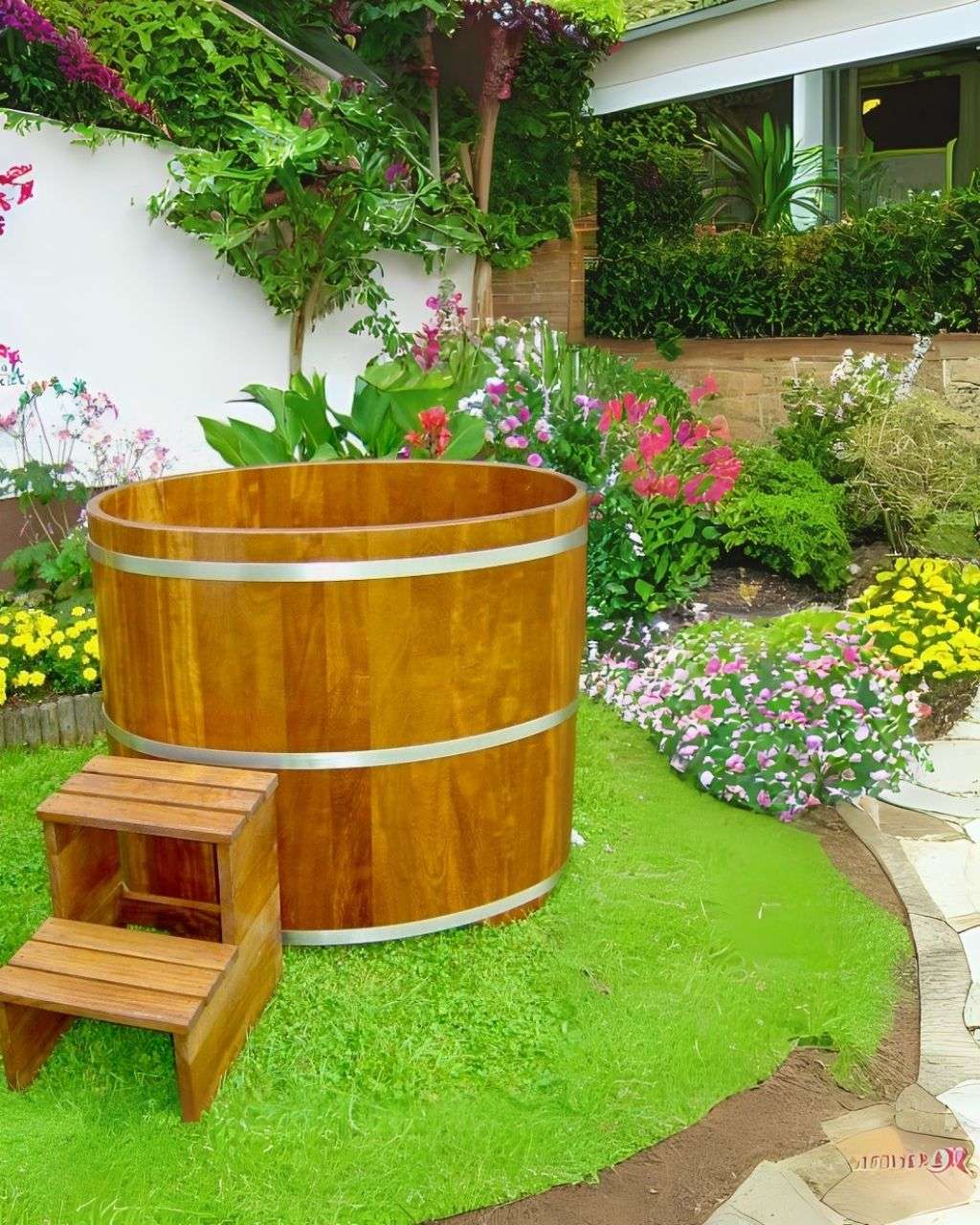 Sauna Tauchbecken Eisbad Tonne im Garten