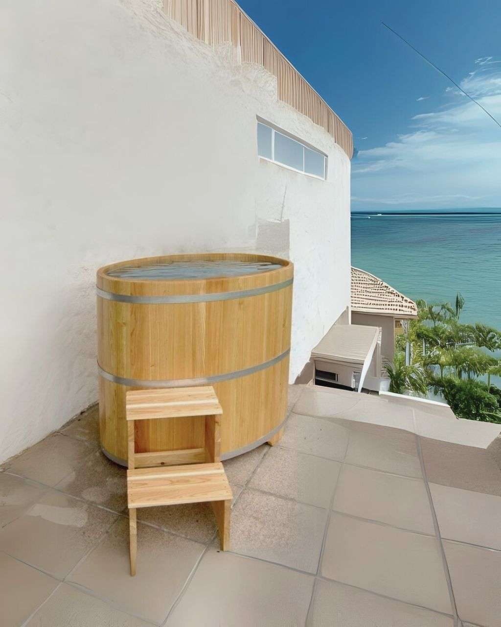Sauna Tauchbecken aus Holz Lärche Eisbaden Tonne