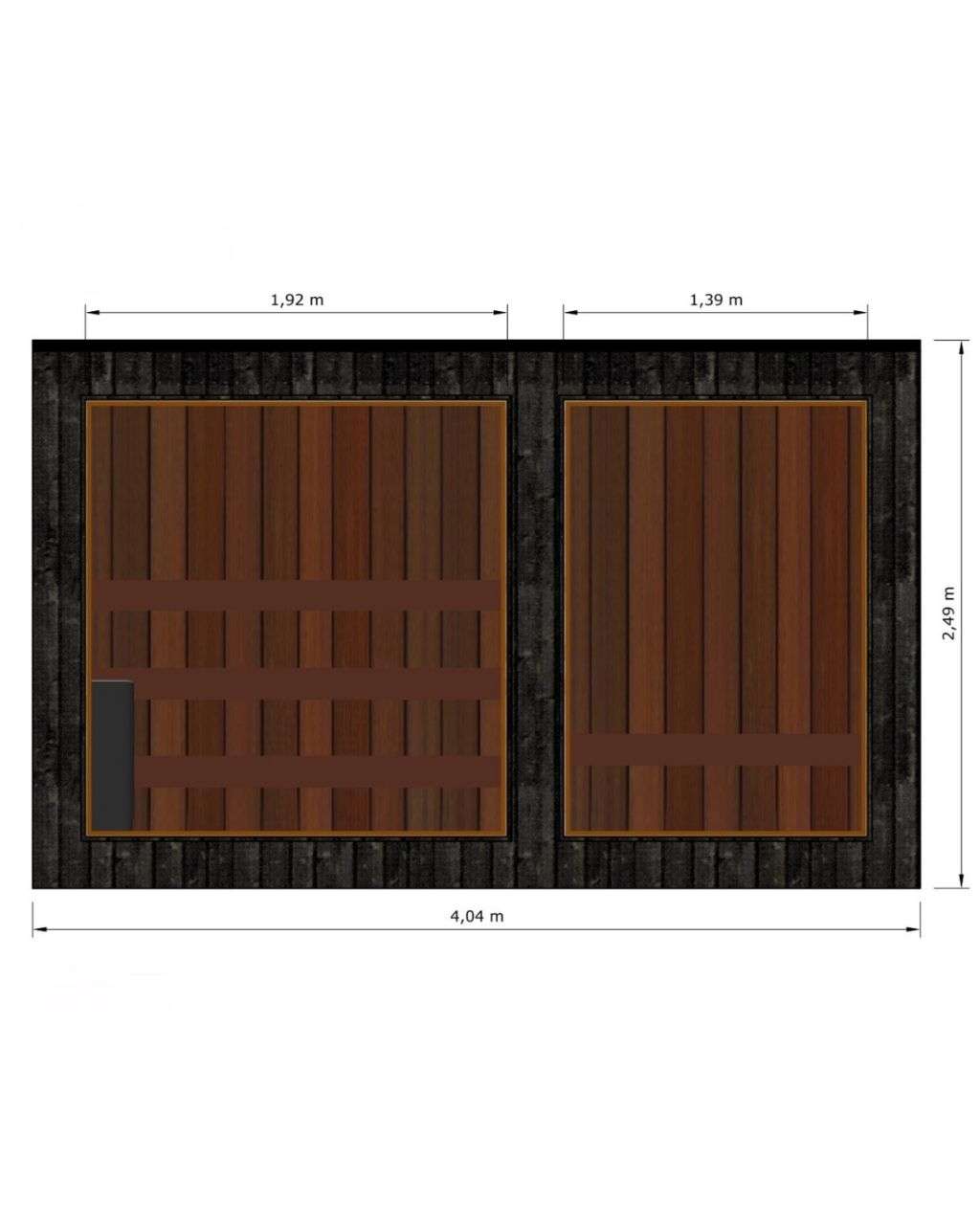 Aussensauna mit Vorraum Ansicht vorne – ManoKin Außensauna mit Vorraum Ansicht vorne