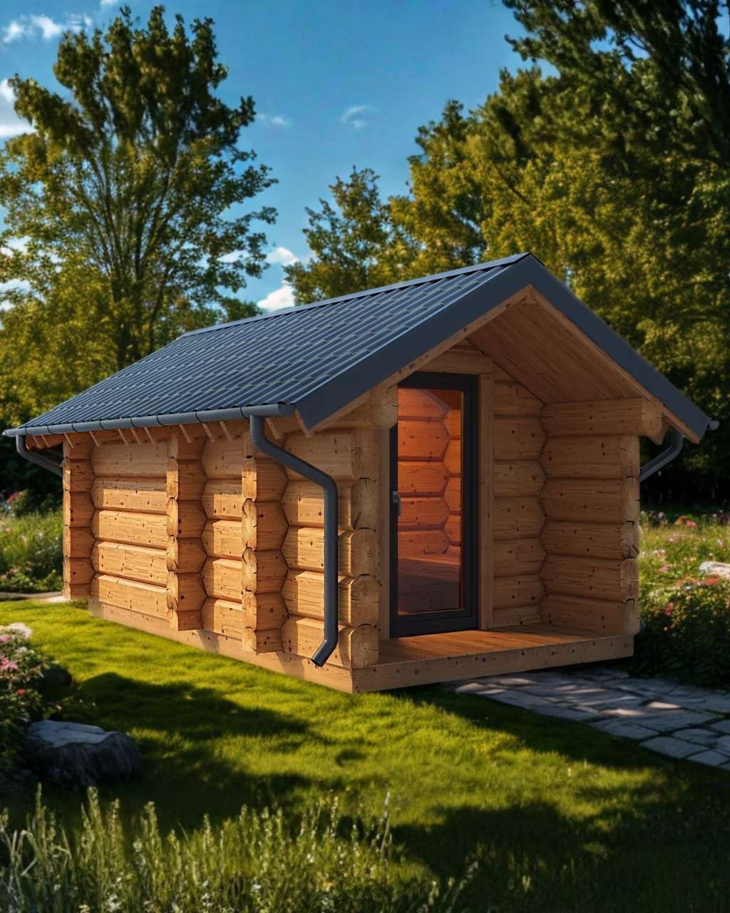 Boreana 47VV Blockhaus Sauna mit Vorraum & Veranda