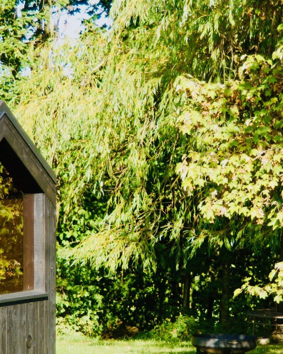 Gartensauna mit Vorraum und Holzofen mit getoentem Fenster scaled uai – ManoKin Gartensauna mit Vorraum und Holzofen mit getöntem Fenster